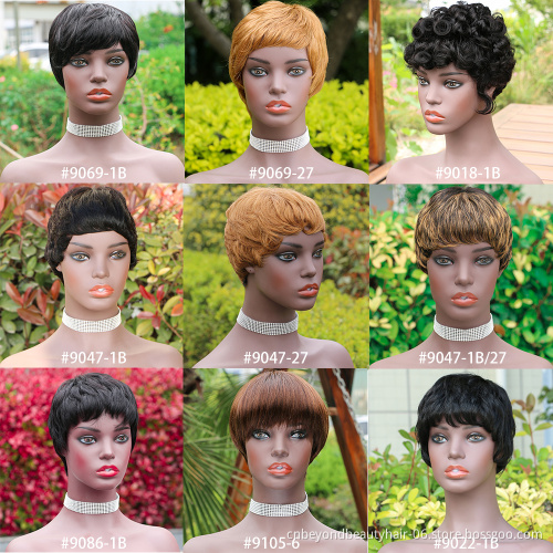 Short Wigs with Bangs Human Hair Wig  Afro Curly Pixie Cut Curly Wigs for Black Women natural black